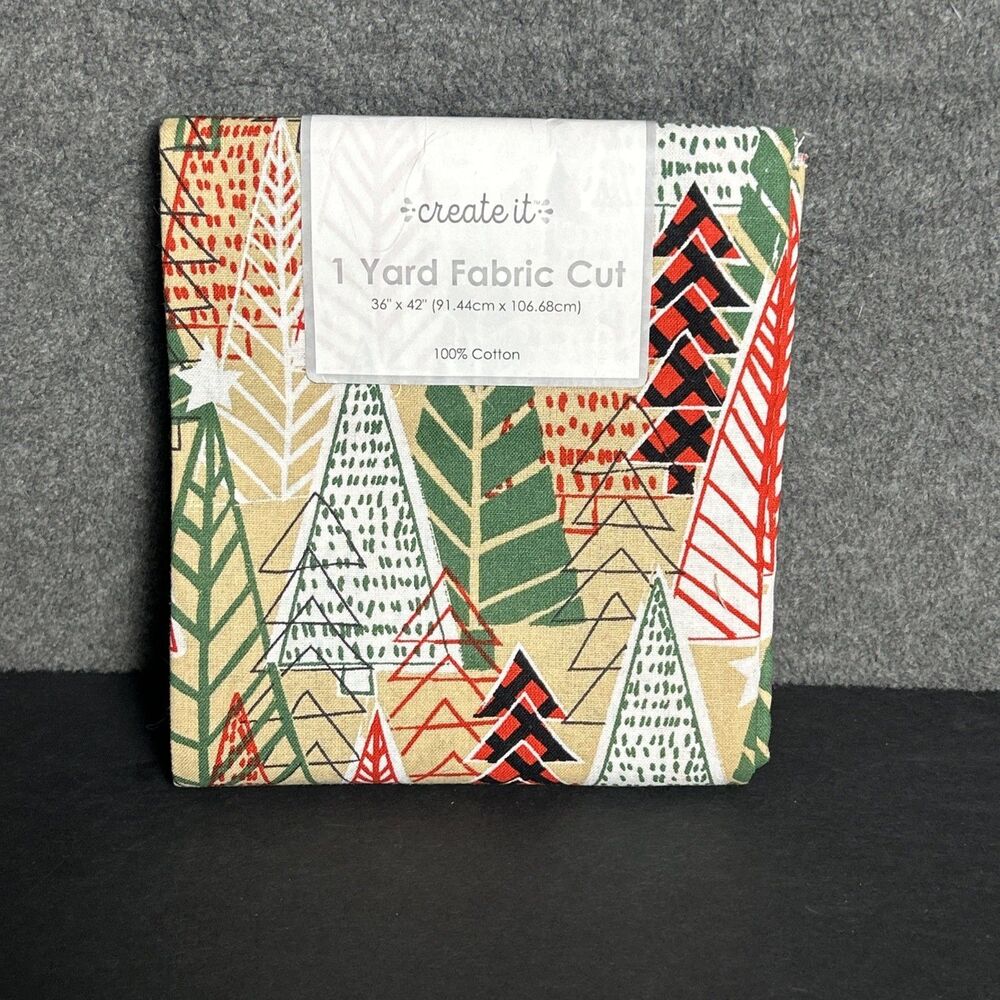 Holiday "1 Yard Fabric Cut" by Create It, Christmas Gnome Trees Cotton New